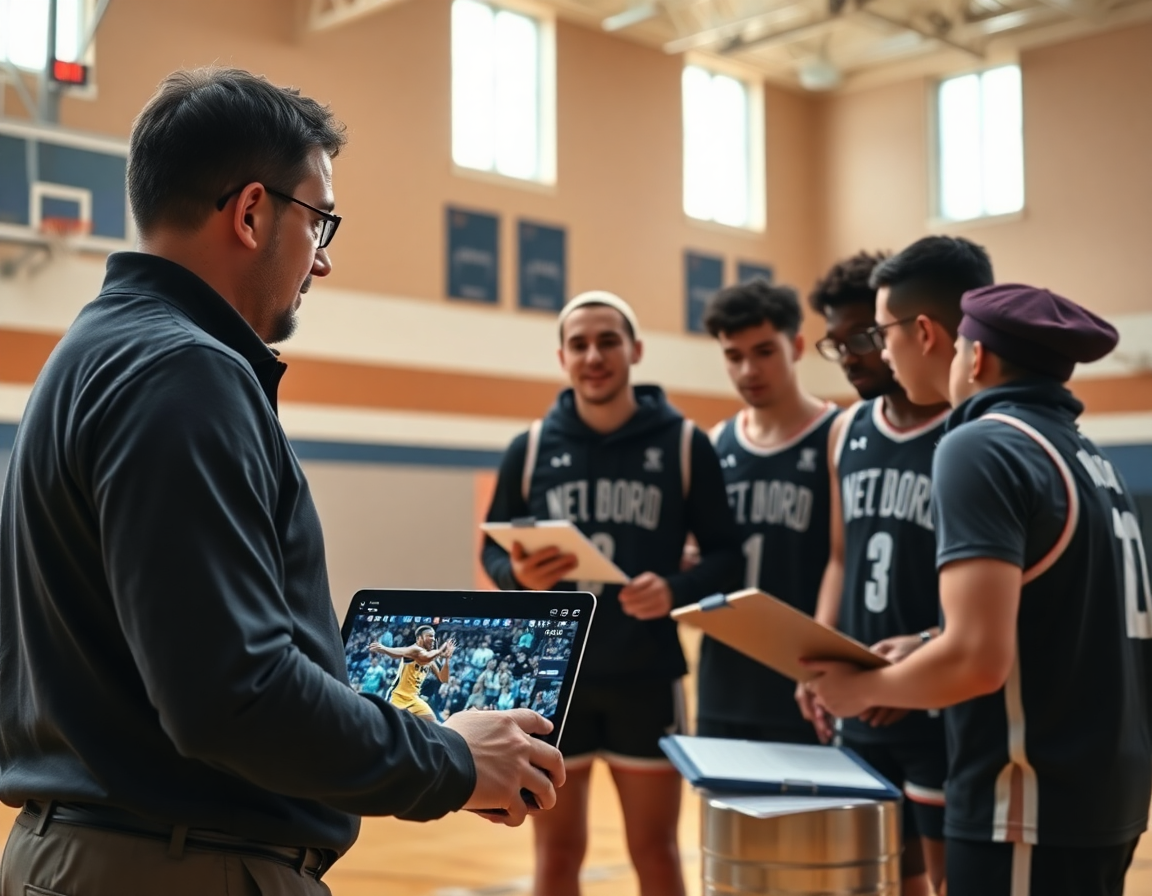 Clip video di azioni di basket e traduzioni inglese, squadra osserva sul parquet di basket.
