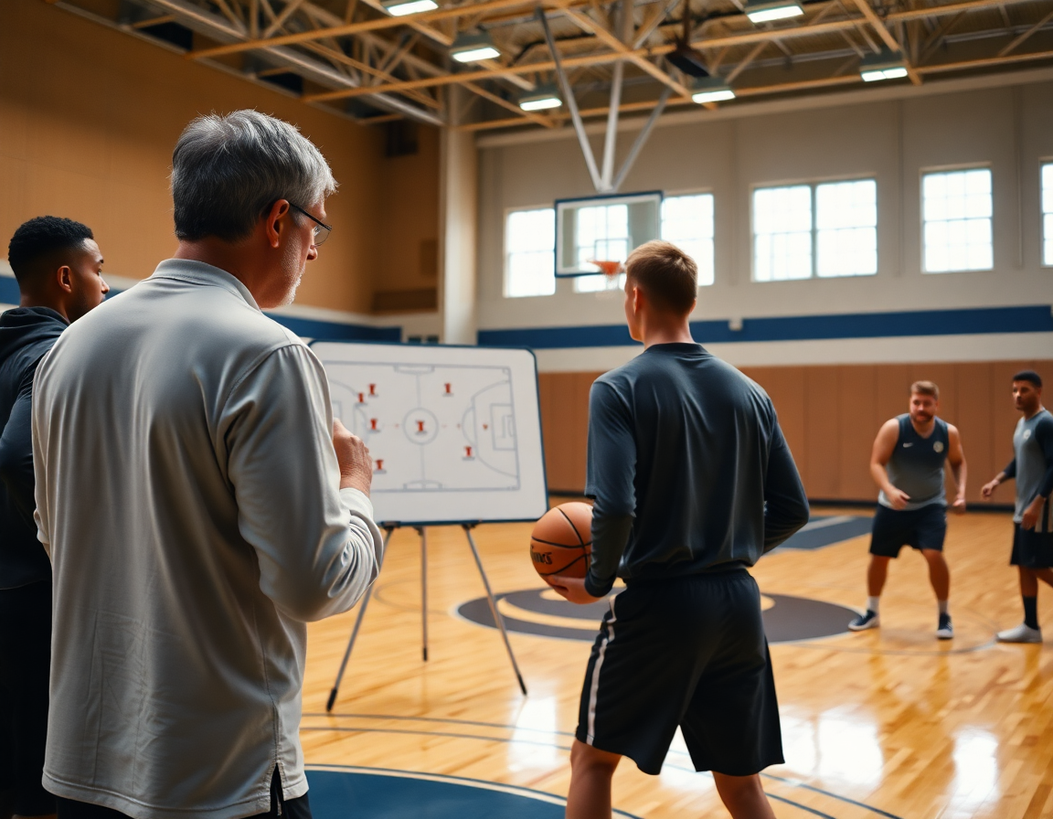 Dettaglio tattico di basket giovanile emilia romagna: coach disegna una giocata sulla lavagna.