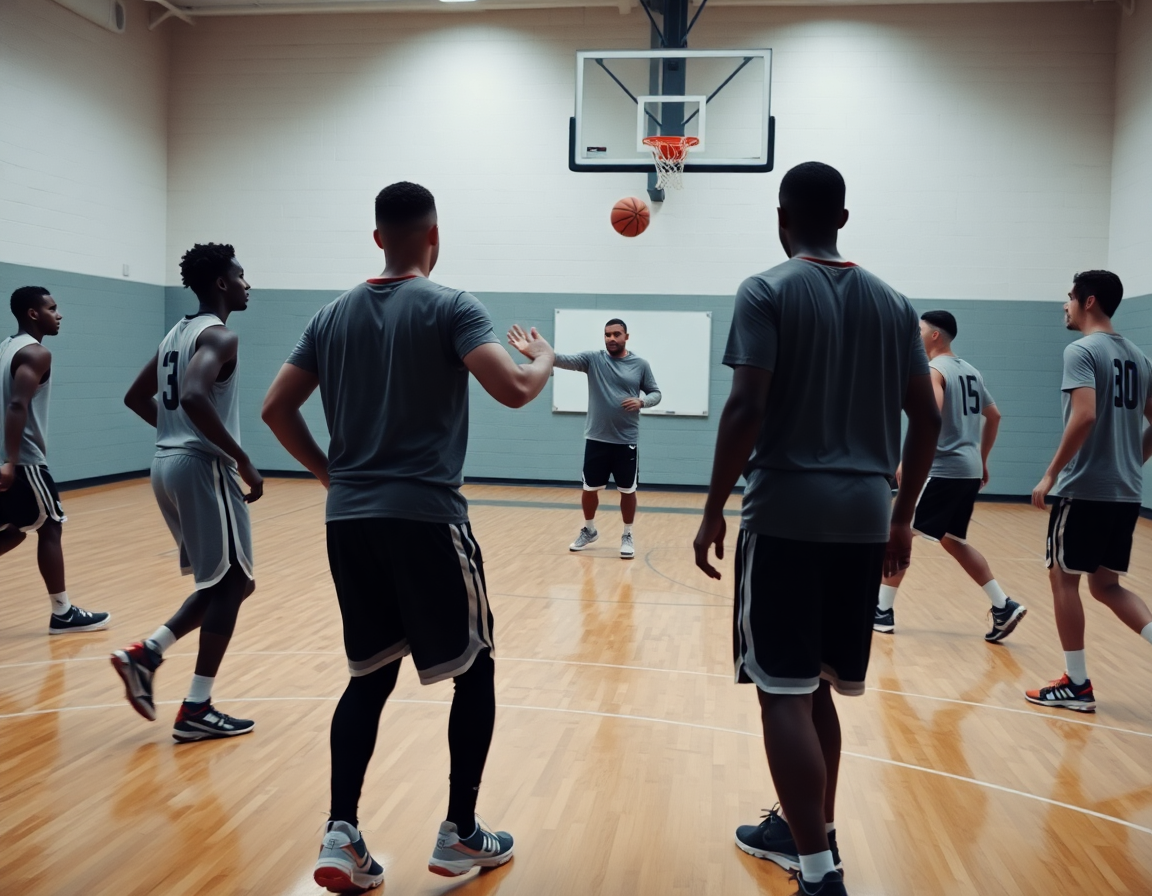 Giocatori in movimento eseguono una giocata di squadra durante basket giovanile emilia romagna.
