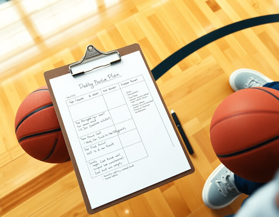 Coach's weekly practice plan on a clipboard