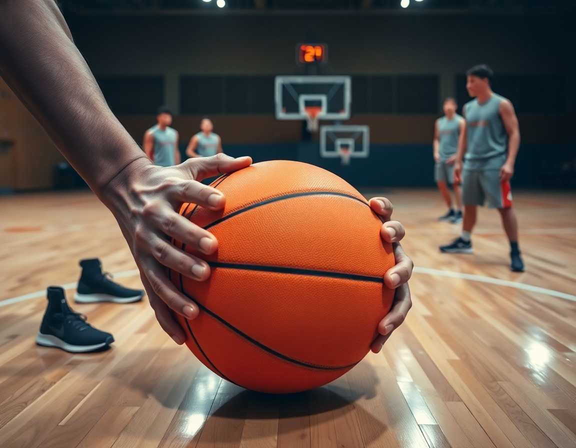 Primo piano sulle mani che controllano pallina mentre il coach spiega come attaccare la difesa a zona basket.