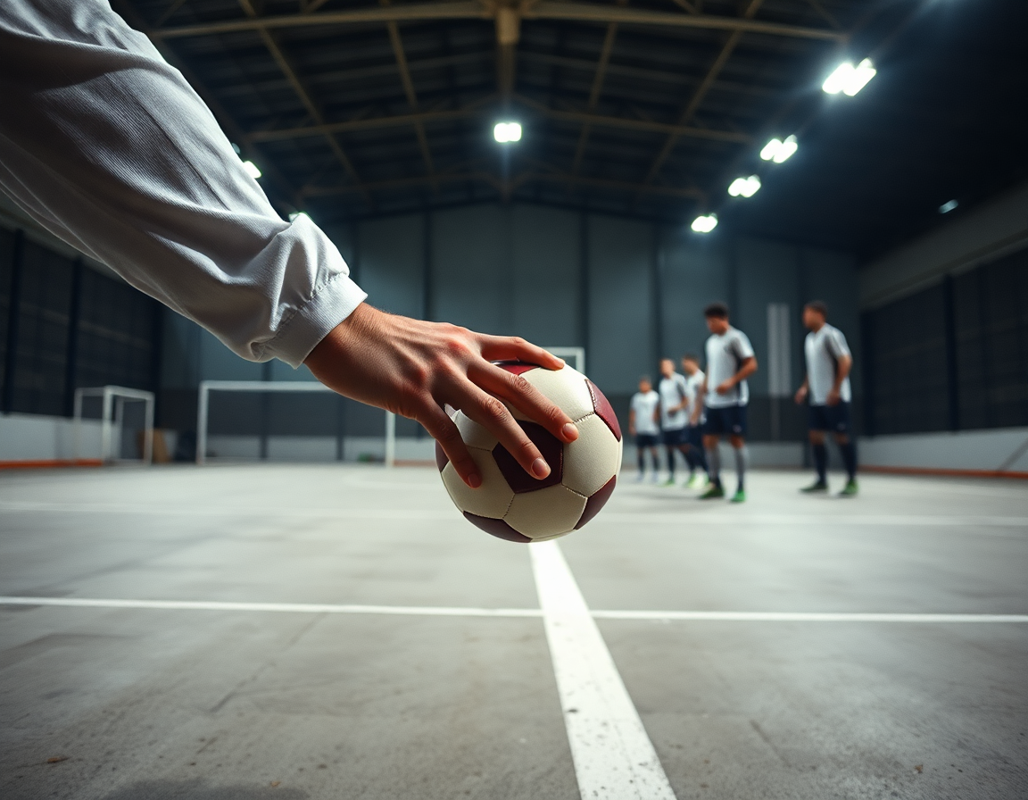 Dettaglio: allenatore indica la palla mentre i giocatori si stringono attorno alla lavagna.