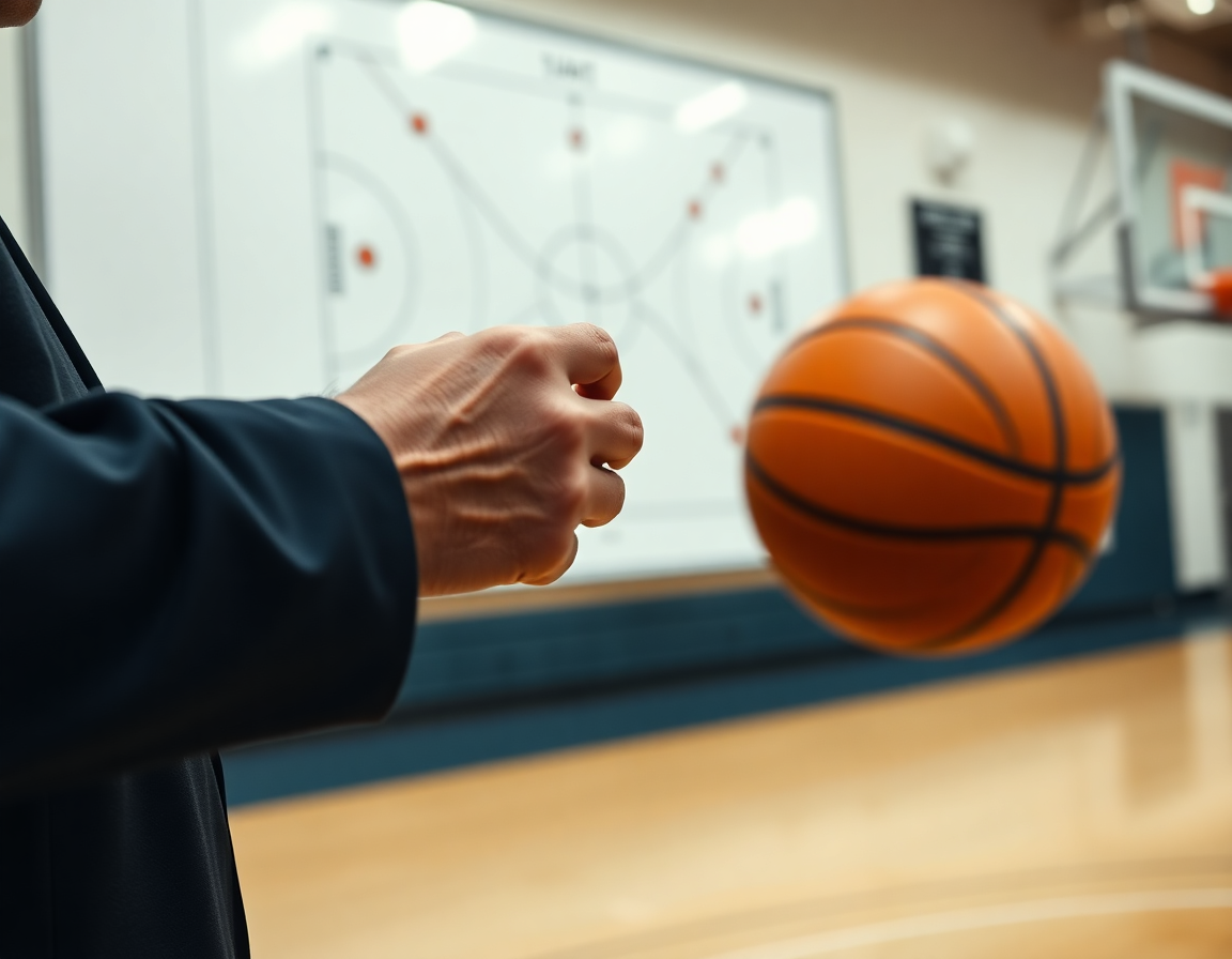 Inquadratura ravvicinata sulle mani che disegnano una giocata tattica; corso allievo allenatore basket 2025 emilia romagna.