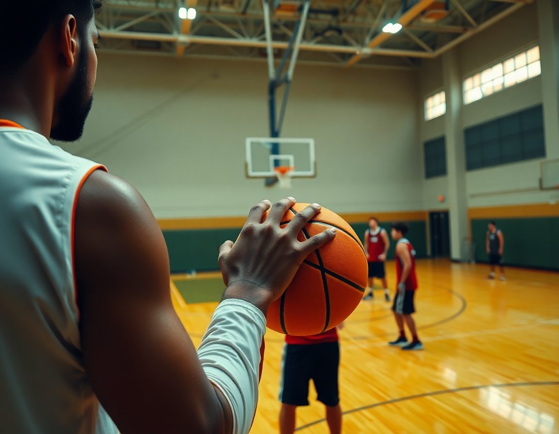 Primo piano di pallacanestro: due giocatori con palla arancione mentre dalam basket istilah pick and roll digunakan pada.