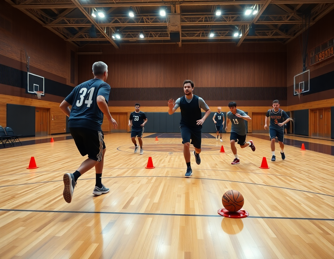 Allenamento piedi veloci per difesa 1c1 sul parquet, pallone arancione presente oggi.