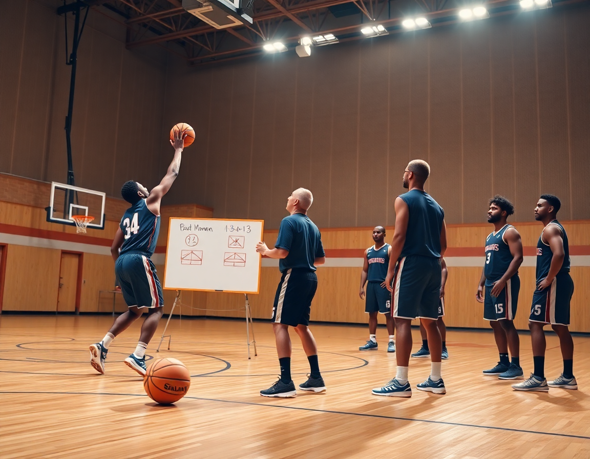 Allenamento minibasket aquilotti vicino al canestro: due ragazzi competono mentre il coach indica movimenti.