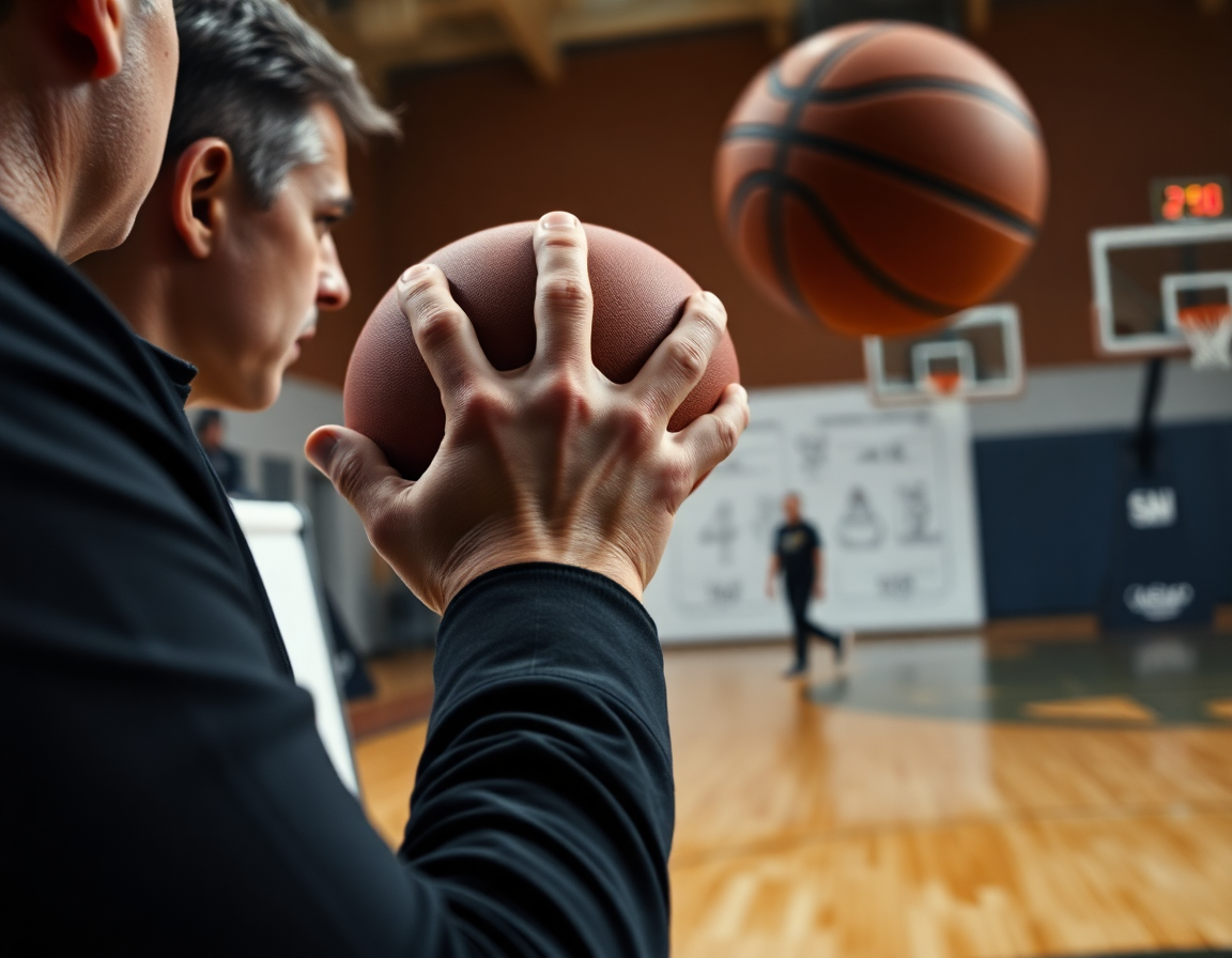 Primo piano su esercizi minibasket scoiattoli vicino alla lavagna tattica durante un passaggio tecnico.