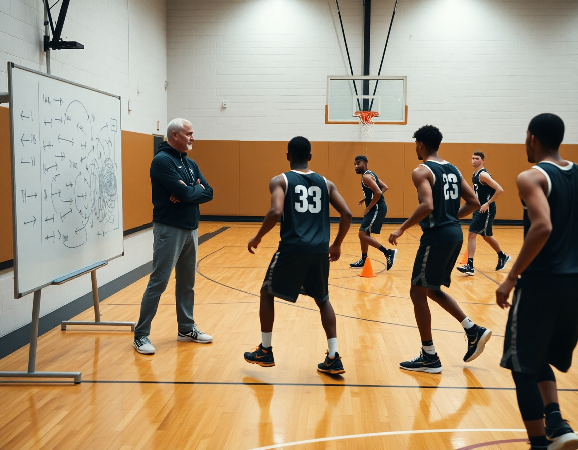 Pianificazione con la whiteboard: cambi di direzione rapidi durante un drill di basketball.