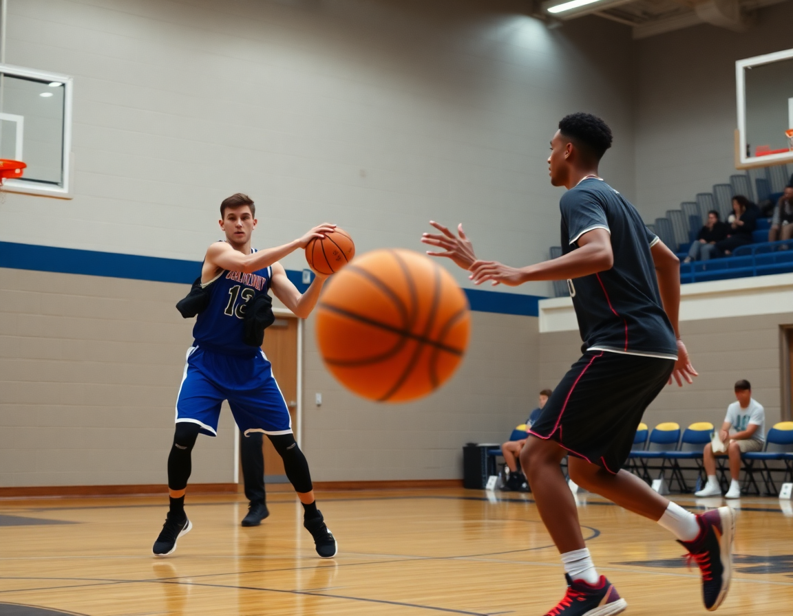 Close-up on coach's hands guiding a basketball pass during minibasket drill, fip corso allenatore minibasket.