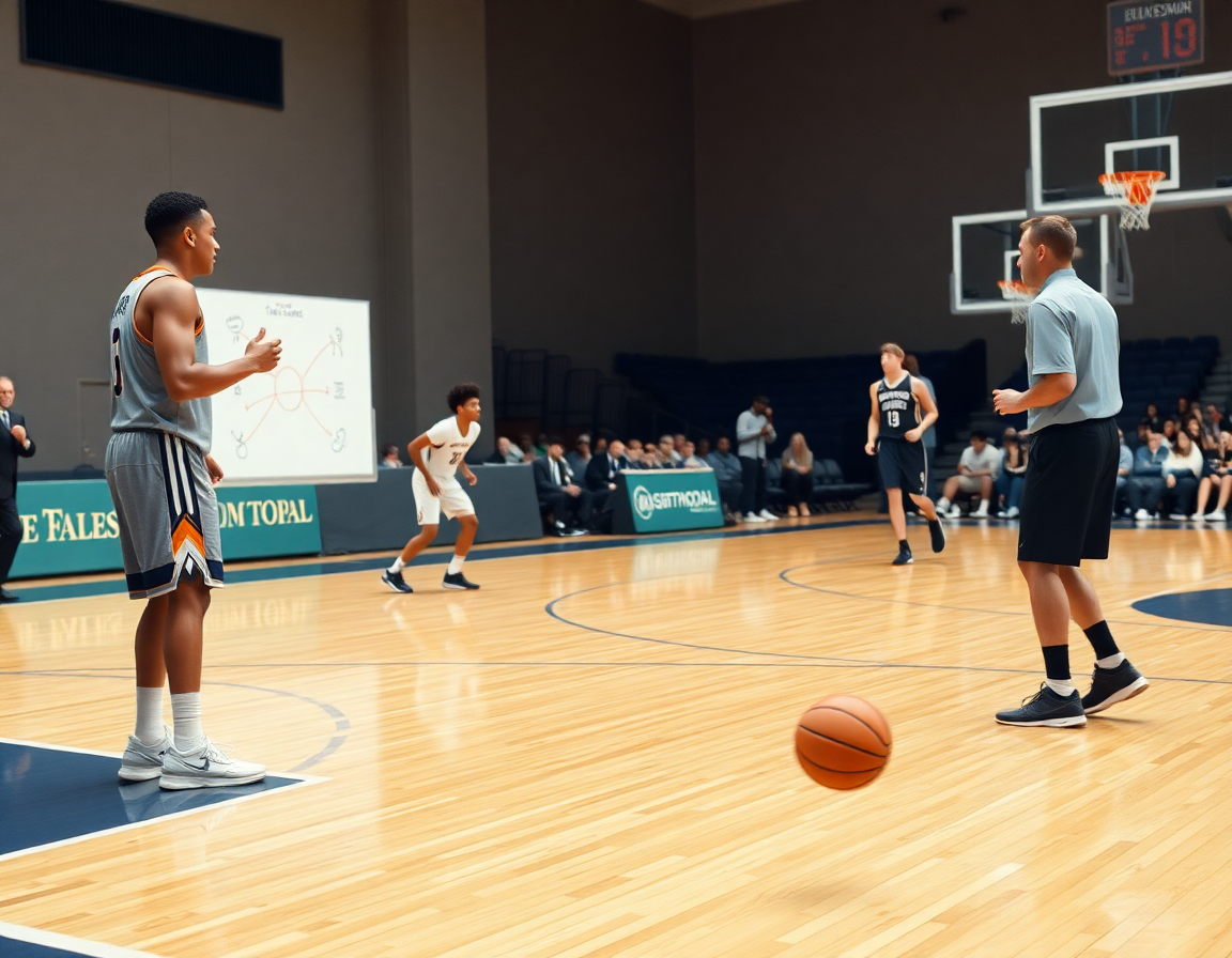 Una lavagna tattica basket personalizzata illumina lo schema di passaggi durante l'allenamento di basket.
