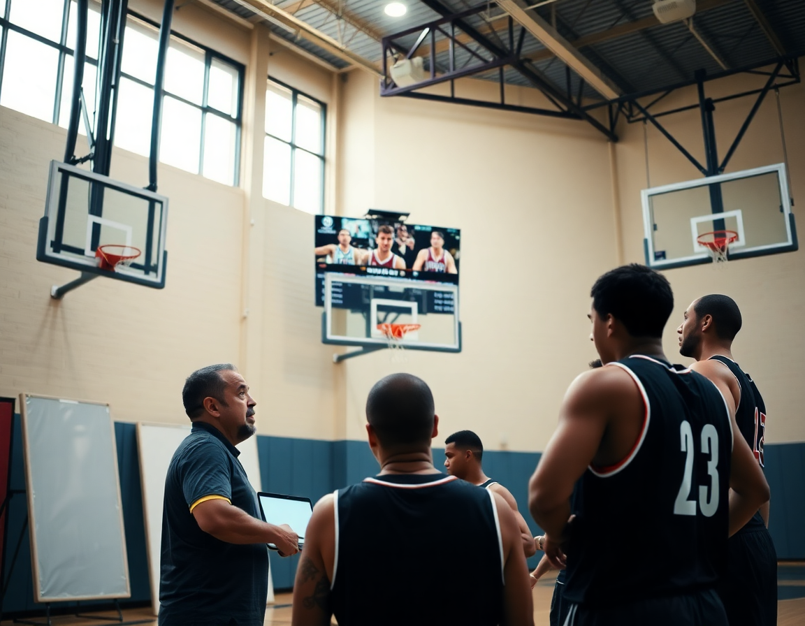 Gruppo di basket rivede clip su laptop, organizza momenti chiave per ala basket le havre.