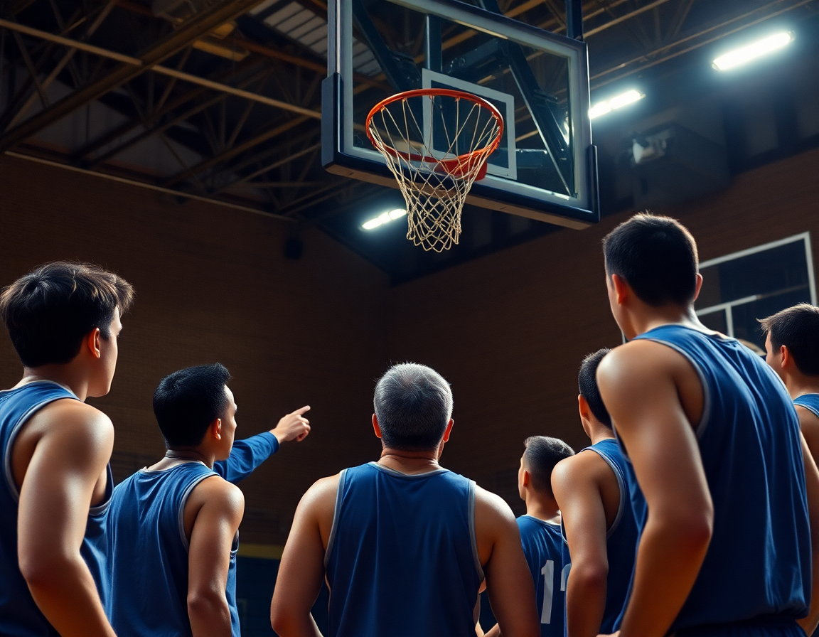 Allenatore indica una whiteboard tattica mentre i giocatori analizzano una scouting per ala basket le havre.