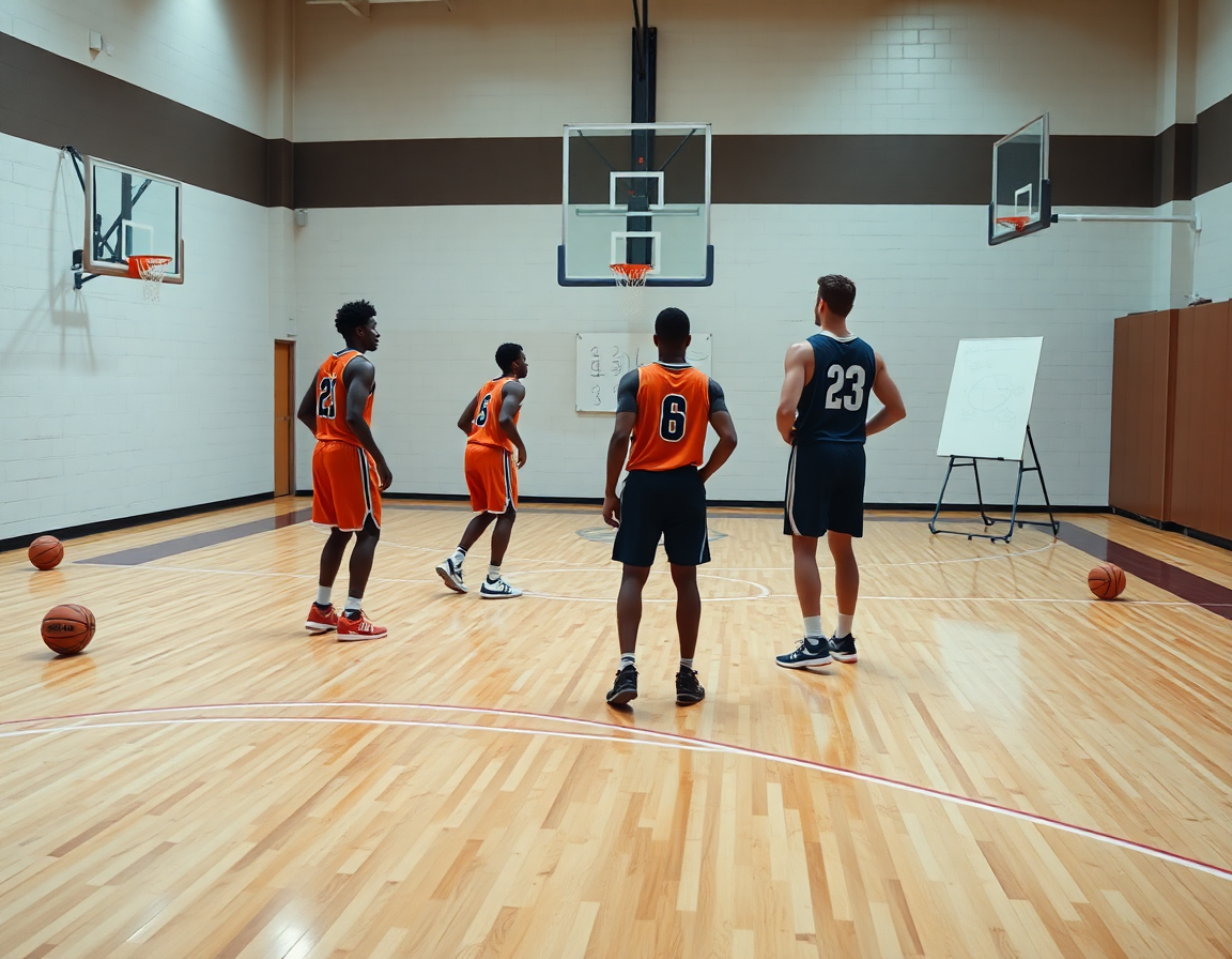 Primo piano sul piano allenamento u13 basket durante l'allenamento, mani dei giocatori e pallone.