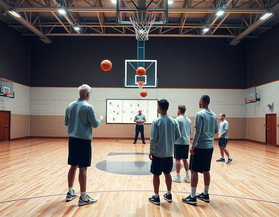Allenatore in palestra di basket con lavagna tattica e play basket emilia romagna.