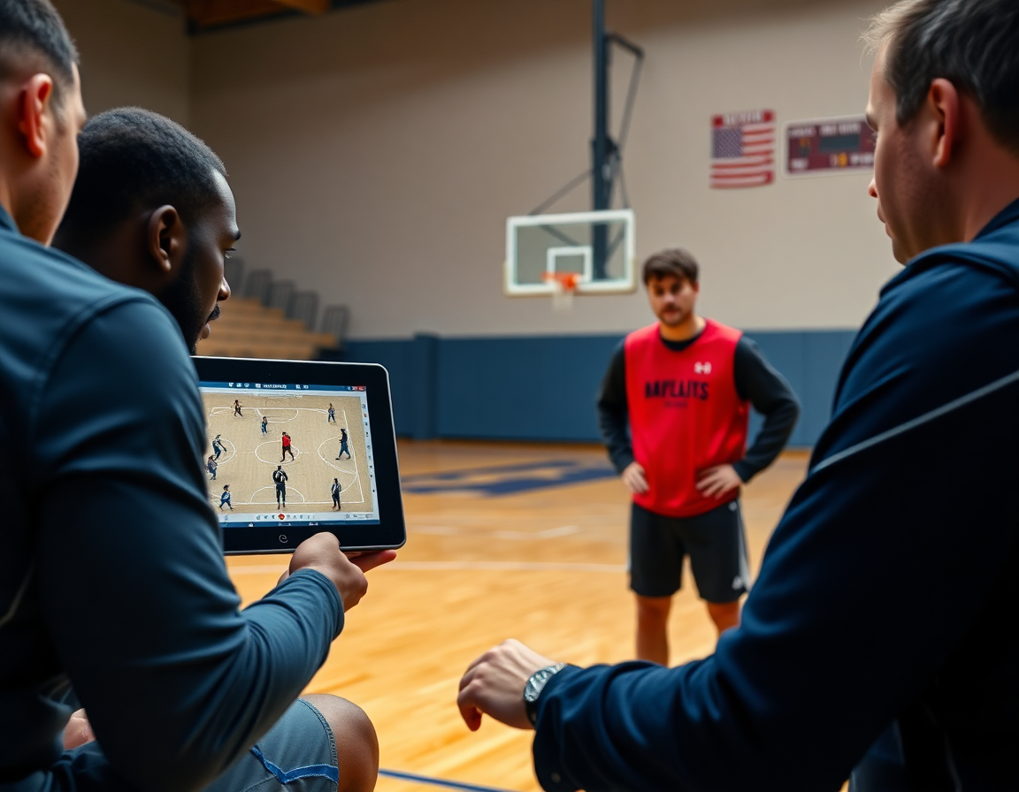 Dettaglio su una clip di schema attacco basket contro zona visionata sul tablet durante l'analisi.