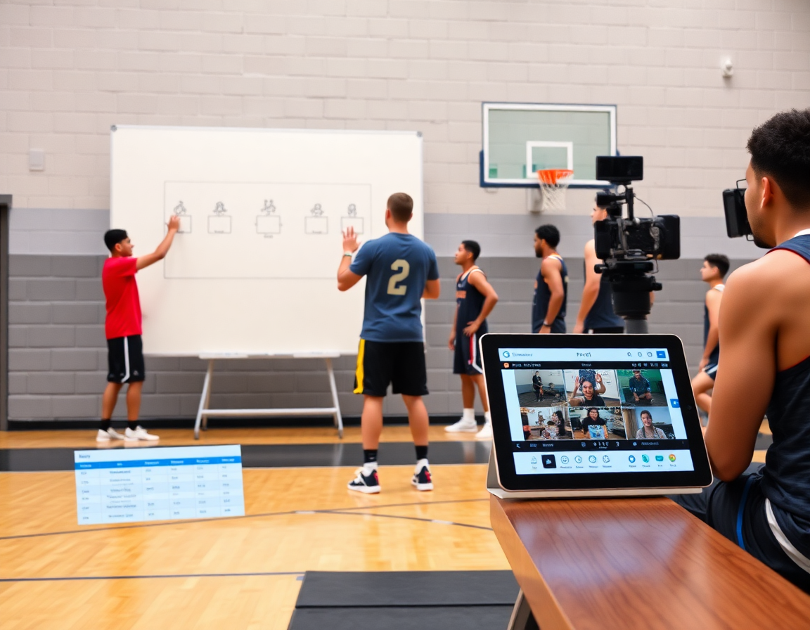 Allenamento basket: piano settimanale per scuola basket nocera inferiore con lavagna e giocatori.