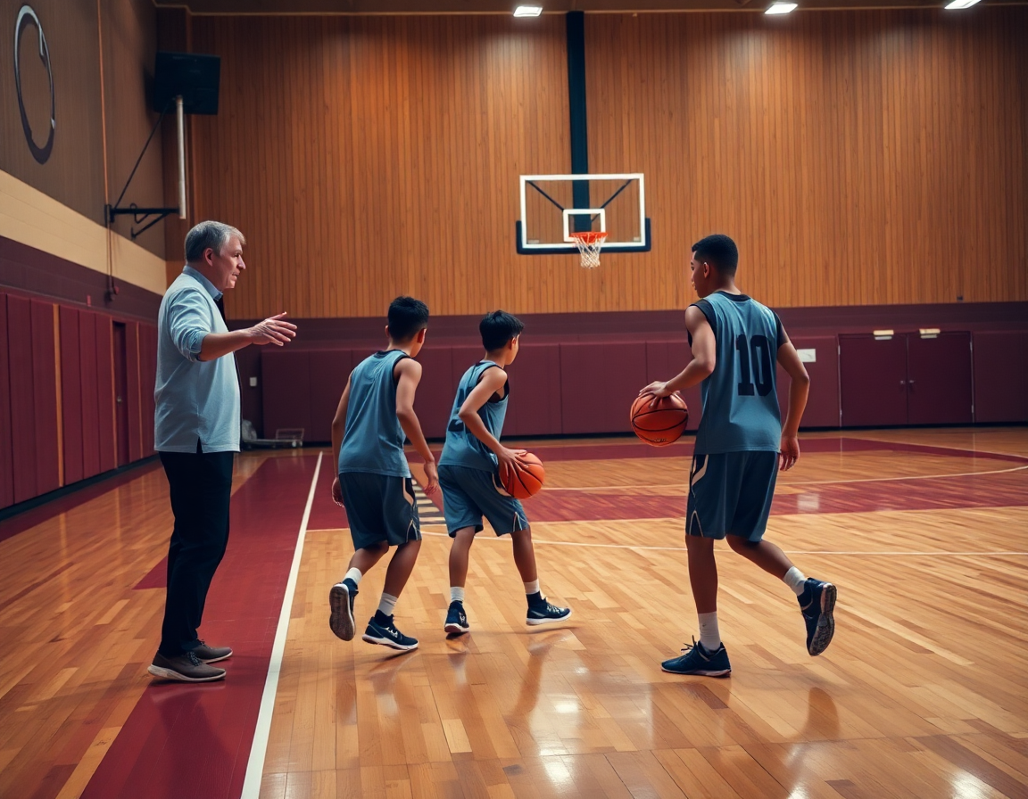 Uži kadar mladji pioniri kosarka crna gora dribluju loptu dok trener sa tablom nadgleda basketball.