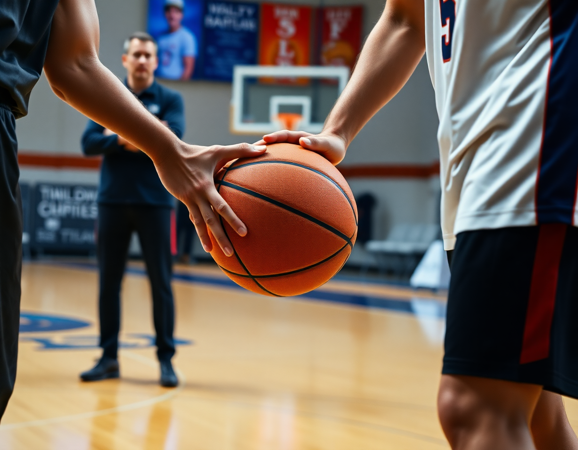 Ruka koja prebacuje basketball drugom igraču tokom treninga u skoli košarke za decu zvezdara.