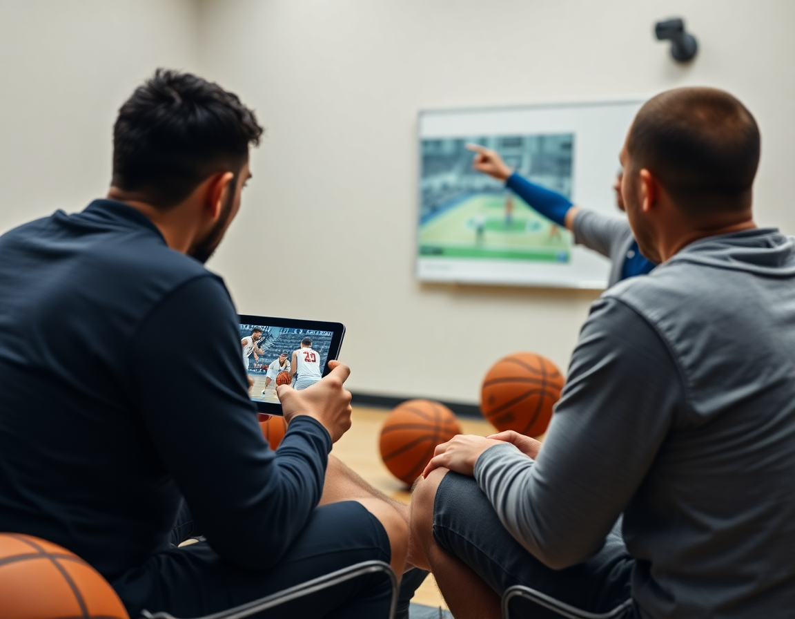 Deca gledaju basketball na tabletu dok trener objašnjava taktiku u skola kosarke za decu zvezdara.