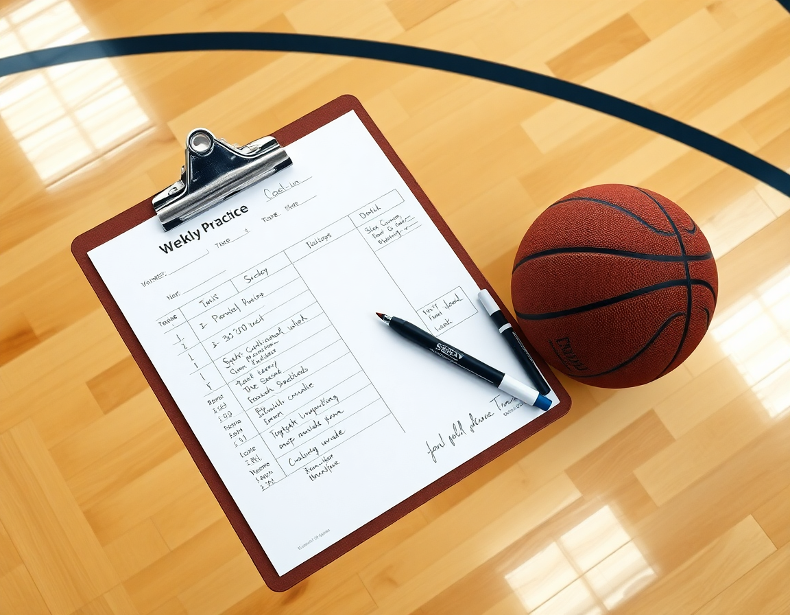 Coach's weekly practice plan on a clipboard