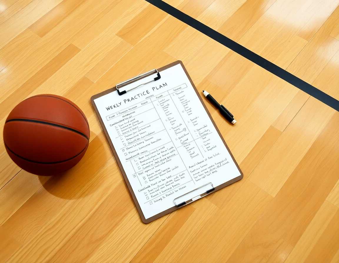 Coach's weekly practice plan on a clipboard