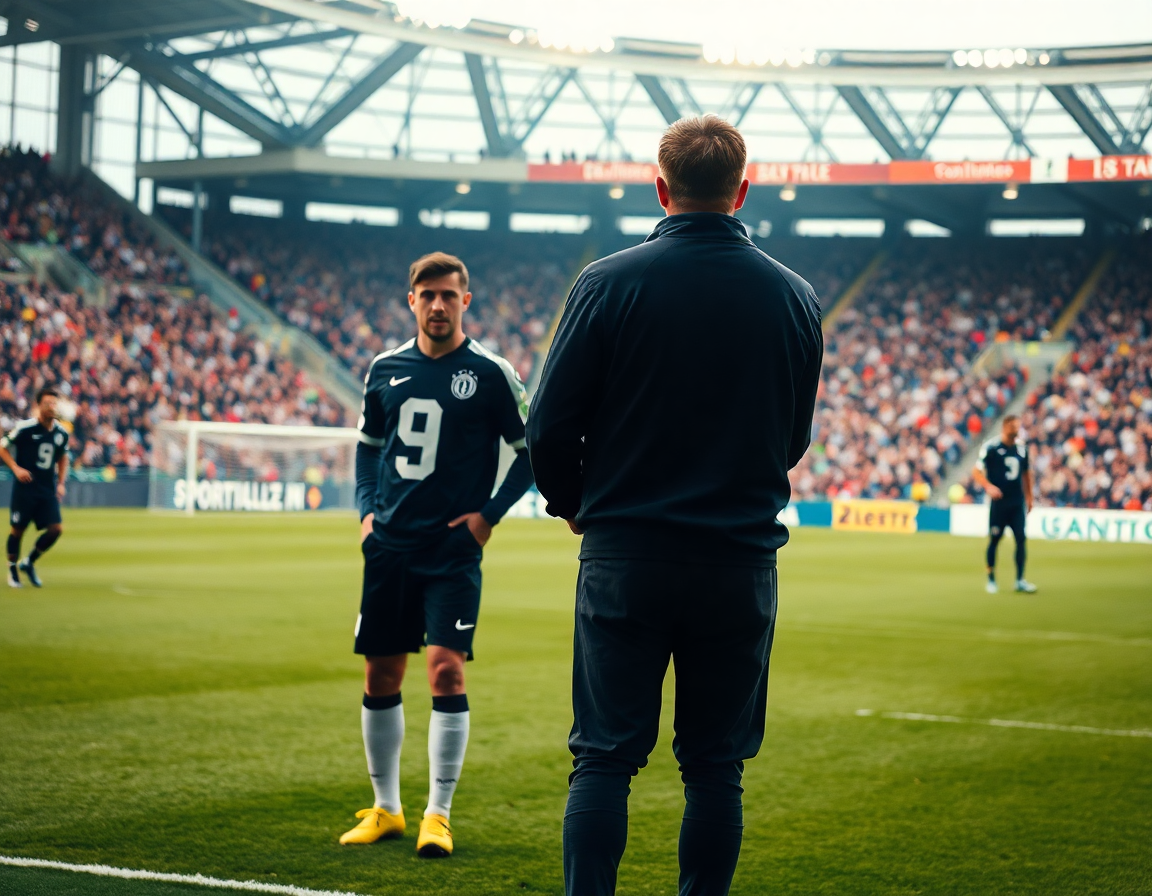 Igrač drži loptu dok trener pokazuje košarkašku statistiku na tabli.
