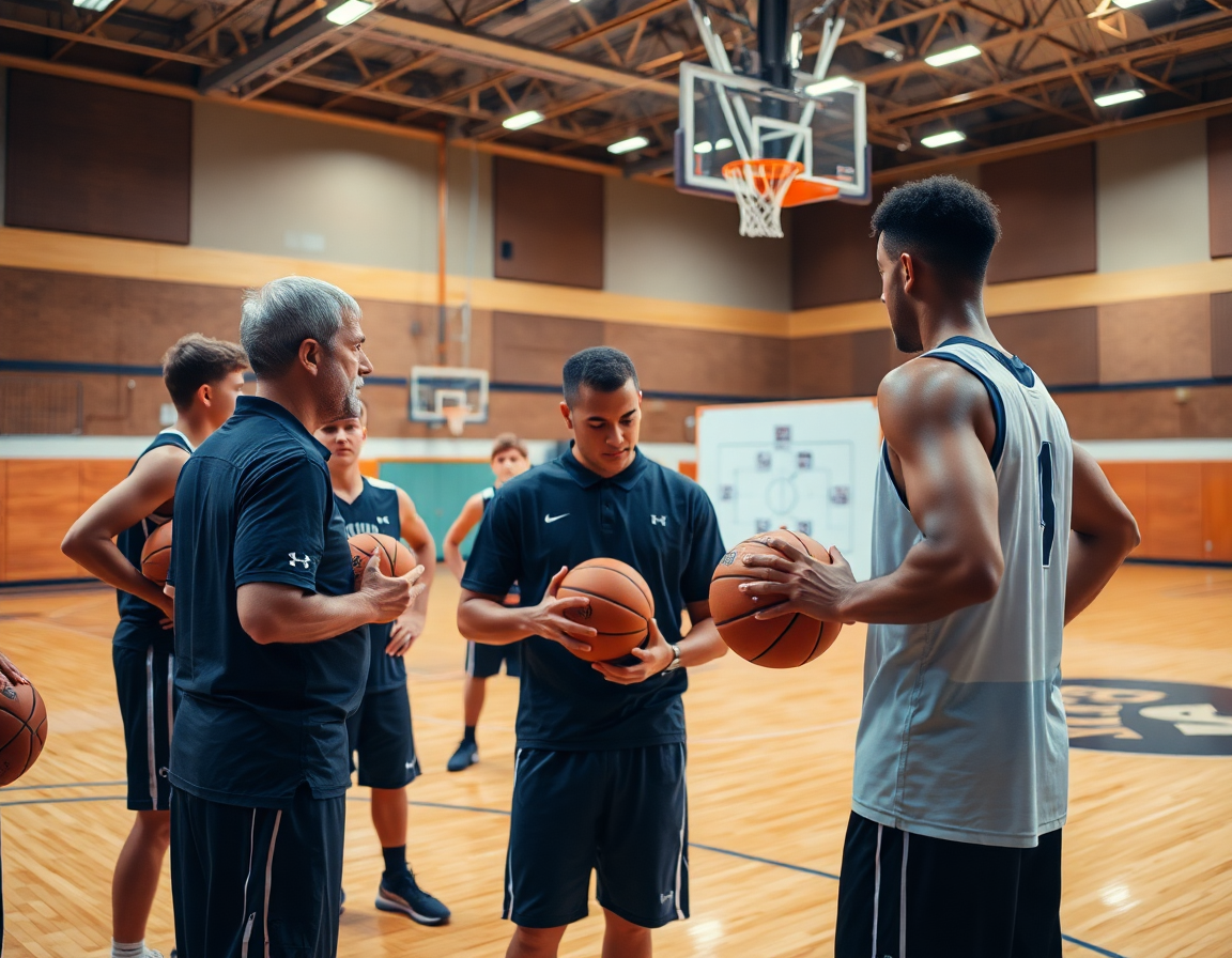 Najbolji kosarkaski trener evrope govori na tabli dok basketball tim radi vežbe.