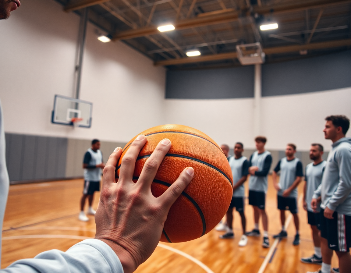 Pravila kosarke su u fokusu: trener objašnjava vežbu dok igrači gledaju sa spretnim fokusom.