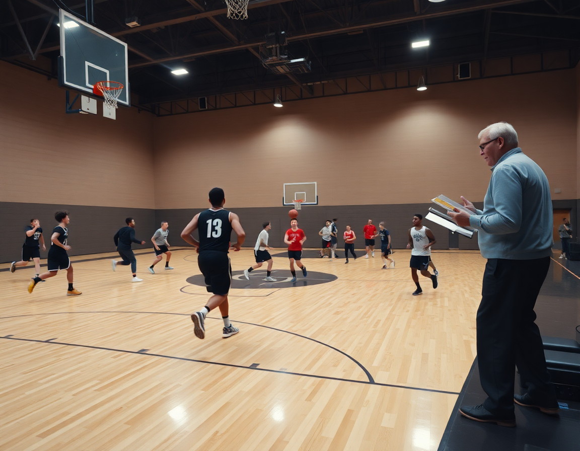 Kroz pravila kosarke trener organizuje vežbu na punom terenu dok igrači zahtevaju koncentraciju.