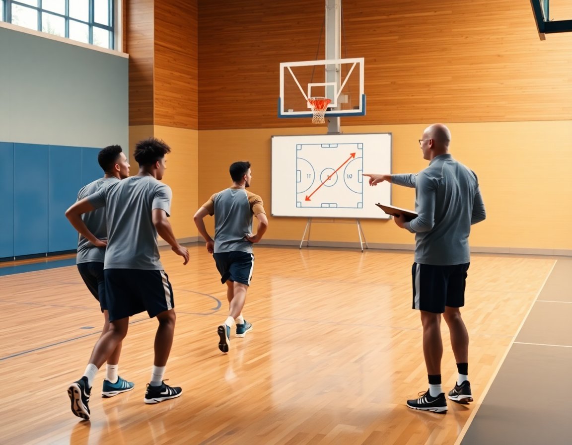 Tri igrača u plain trening opremi izvode basketball drill pored sidline, skola kosarke za decu zemun.