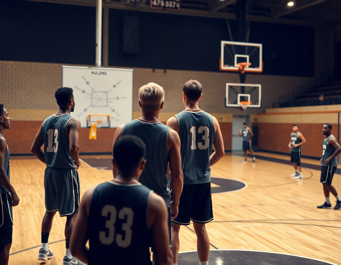 Na beloj tabli trener objašnjava putanju napada za zenska kosarka dok dve igračice stoje na vrhu ključa.